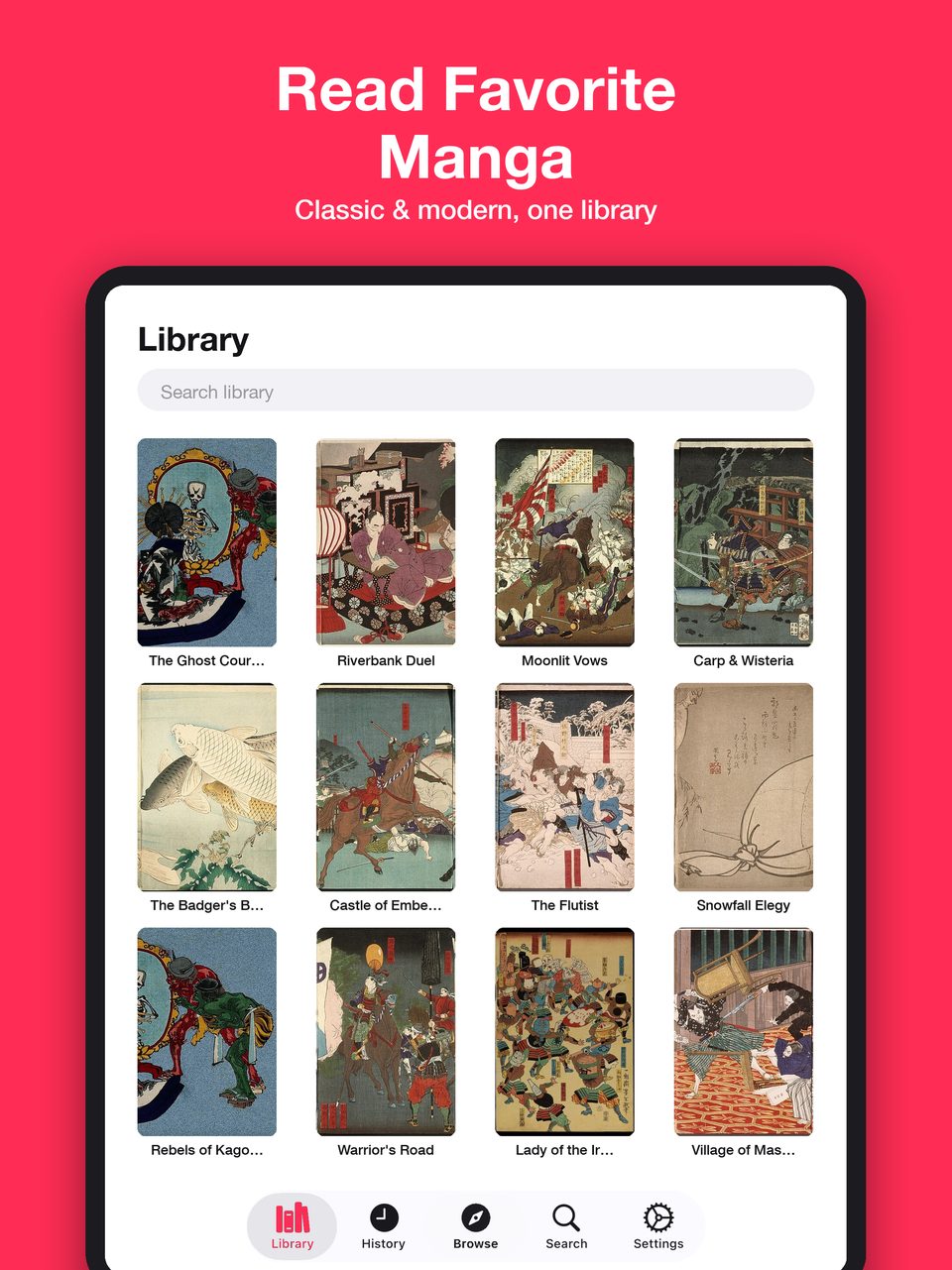 Yomu manga library on iPad
